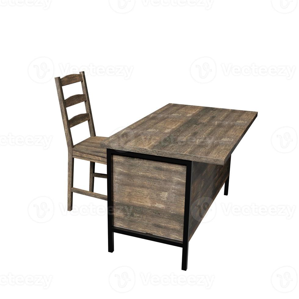 3D Rendering old table classrom on white background photo