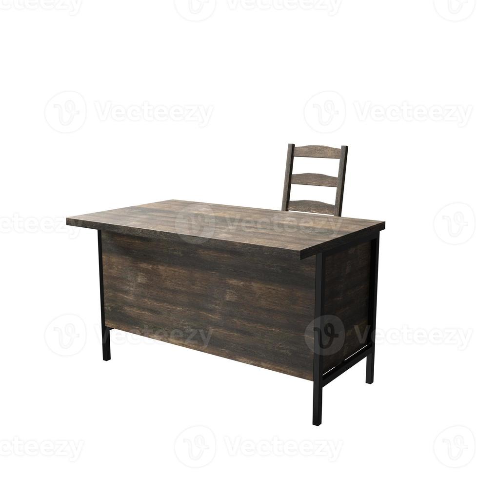 3D Rendering old table classrom on white background photo