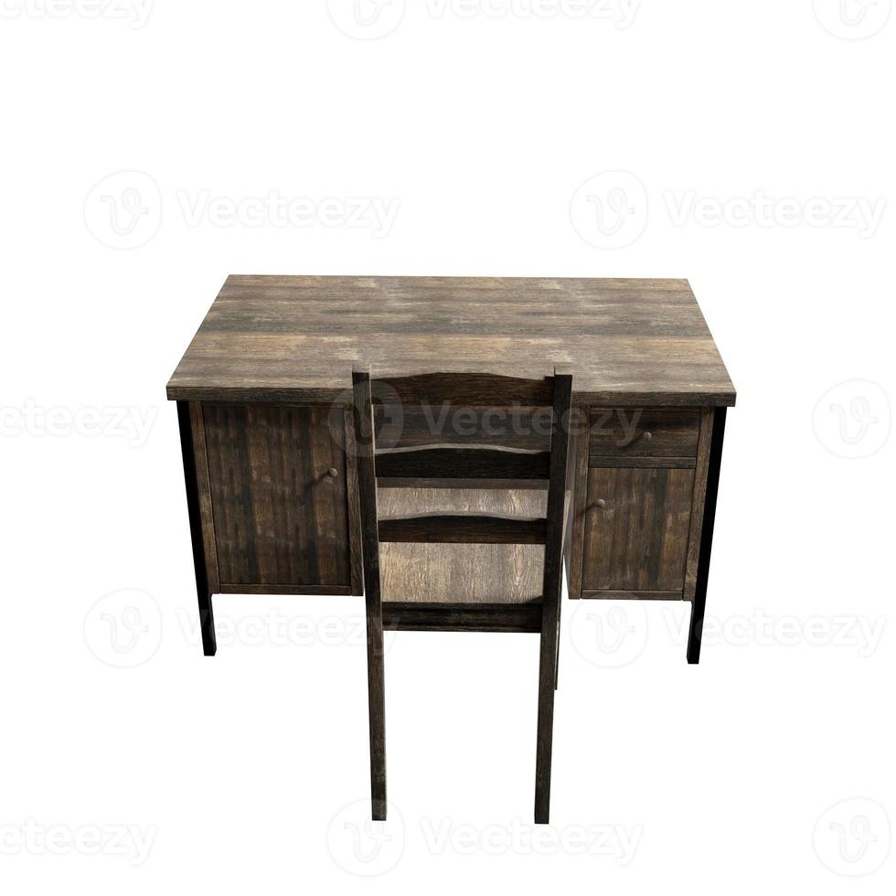 3D Rendering old table classrom on white background photo