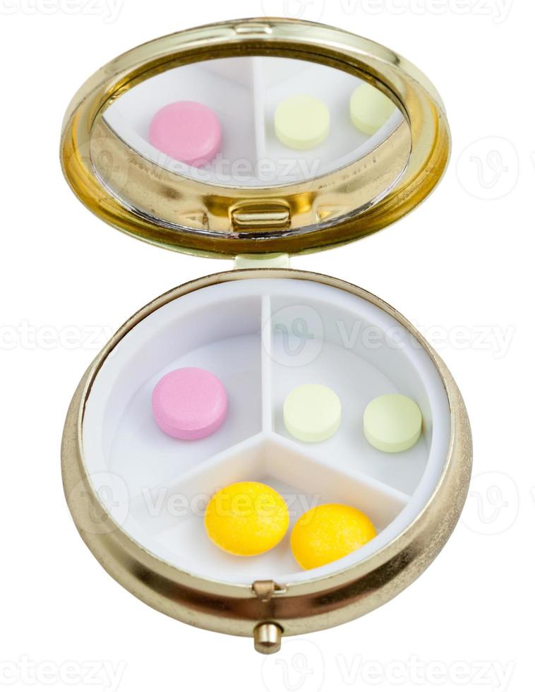 compact pill box with several tablets photo