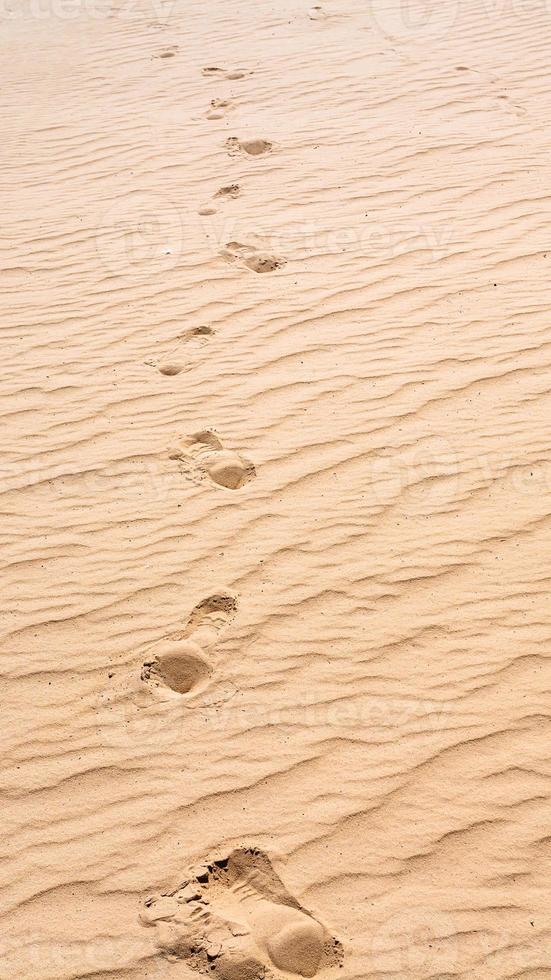 Footprints on the sand of dune in Wadi Rum desert photo