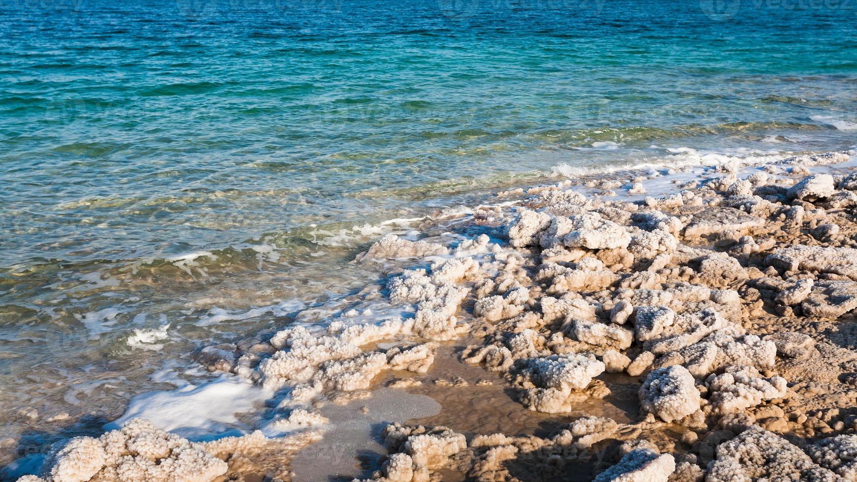 coastline of Dead Sea in sunny winter day photo