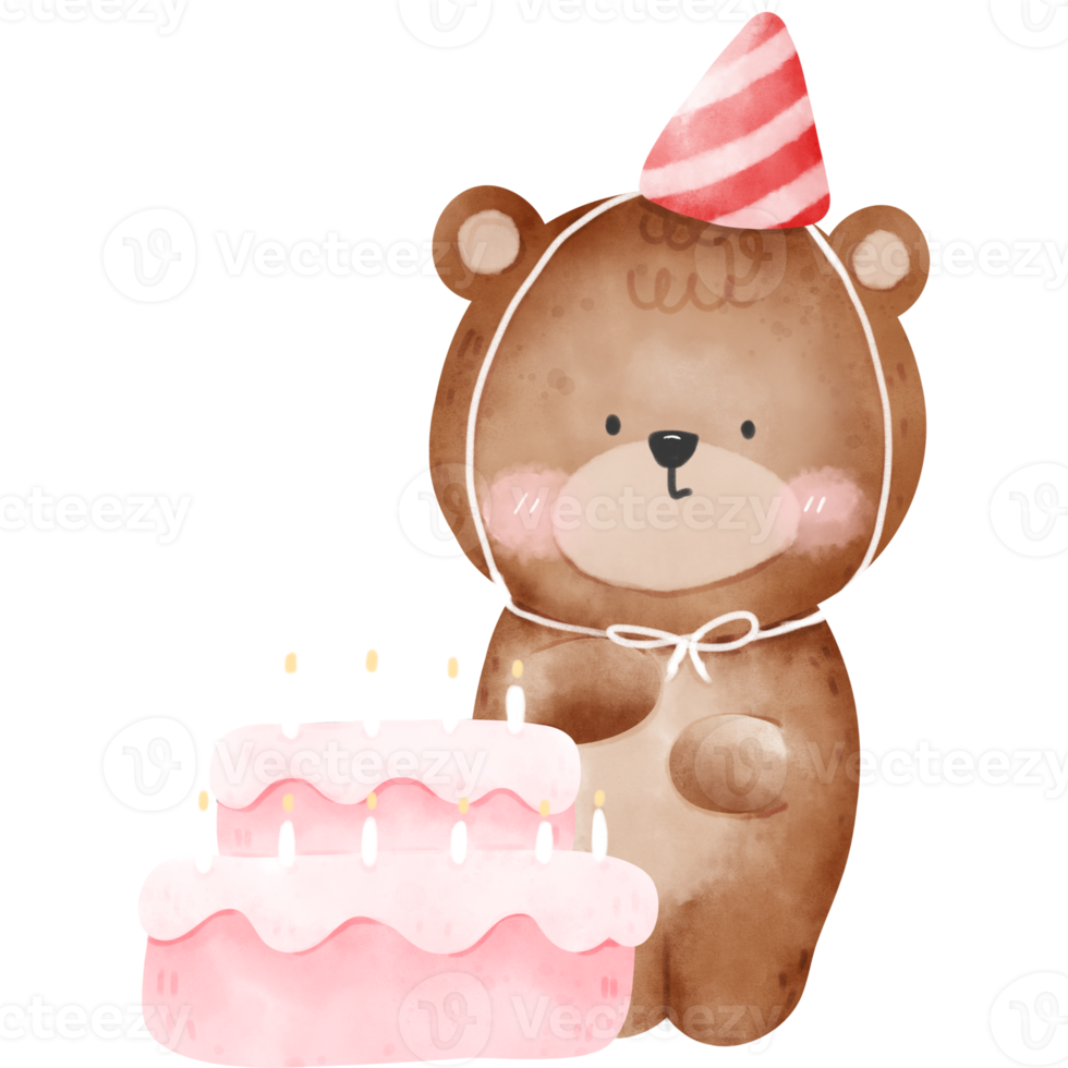 Bear and birthday cake png