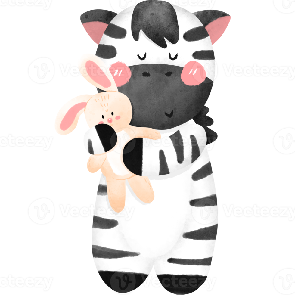 Sleepy Zebra with bunny png