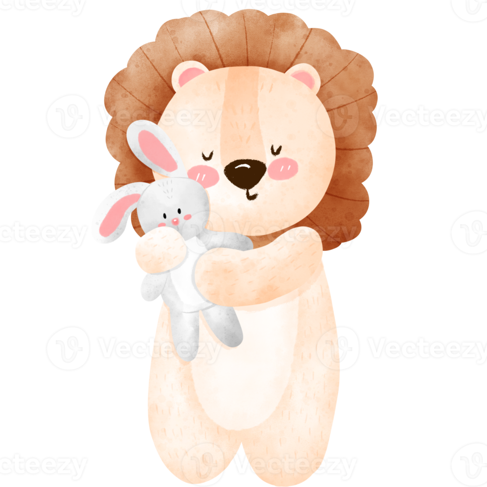 Sleepy lion with bunny png