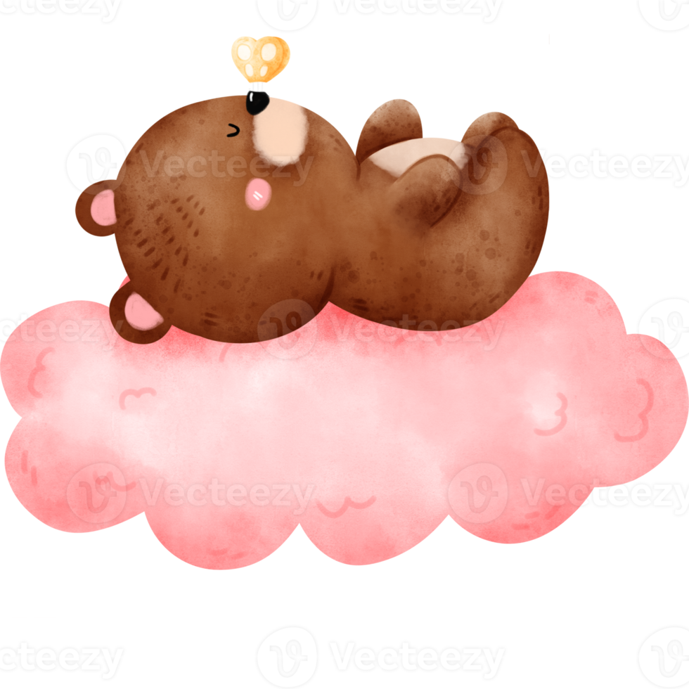 Bear sleeping on a cloud png