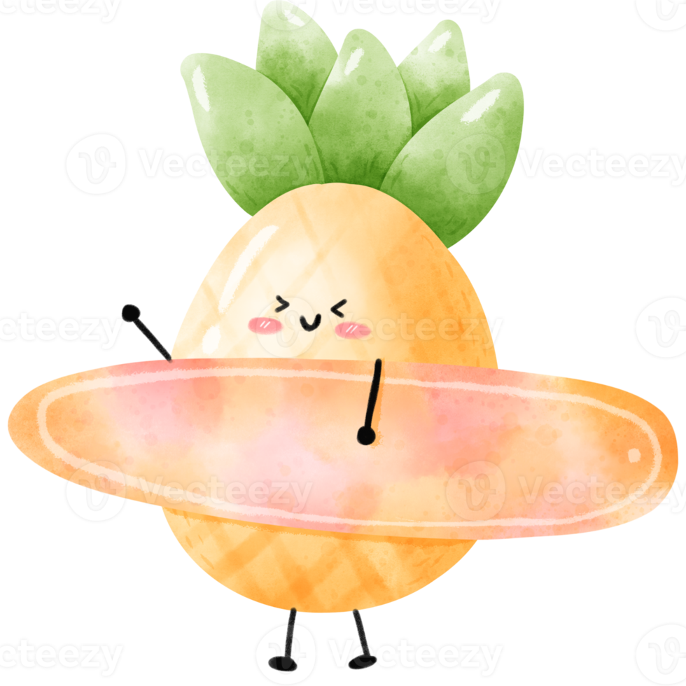 surfing ananas vattenfärg png