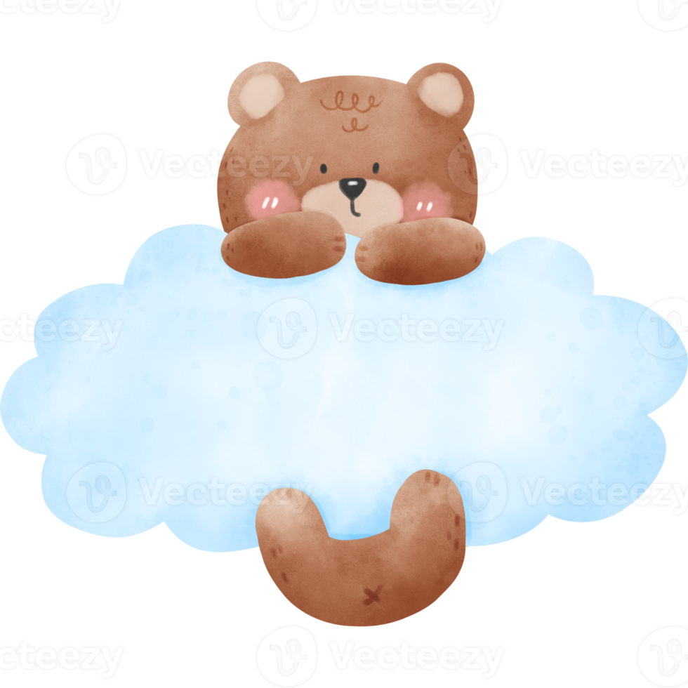 Bear and cloud in watercolor png