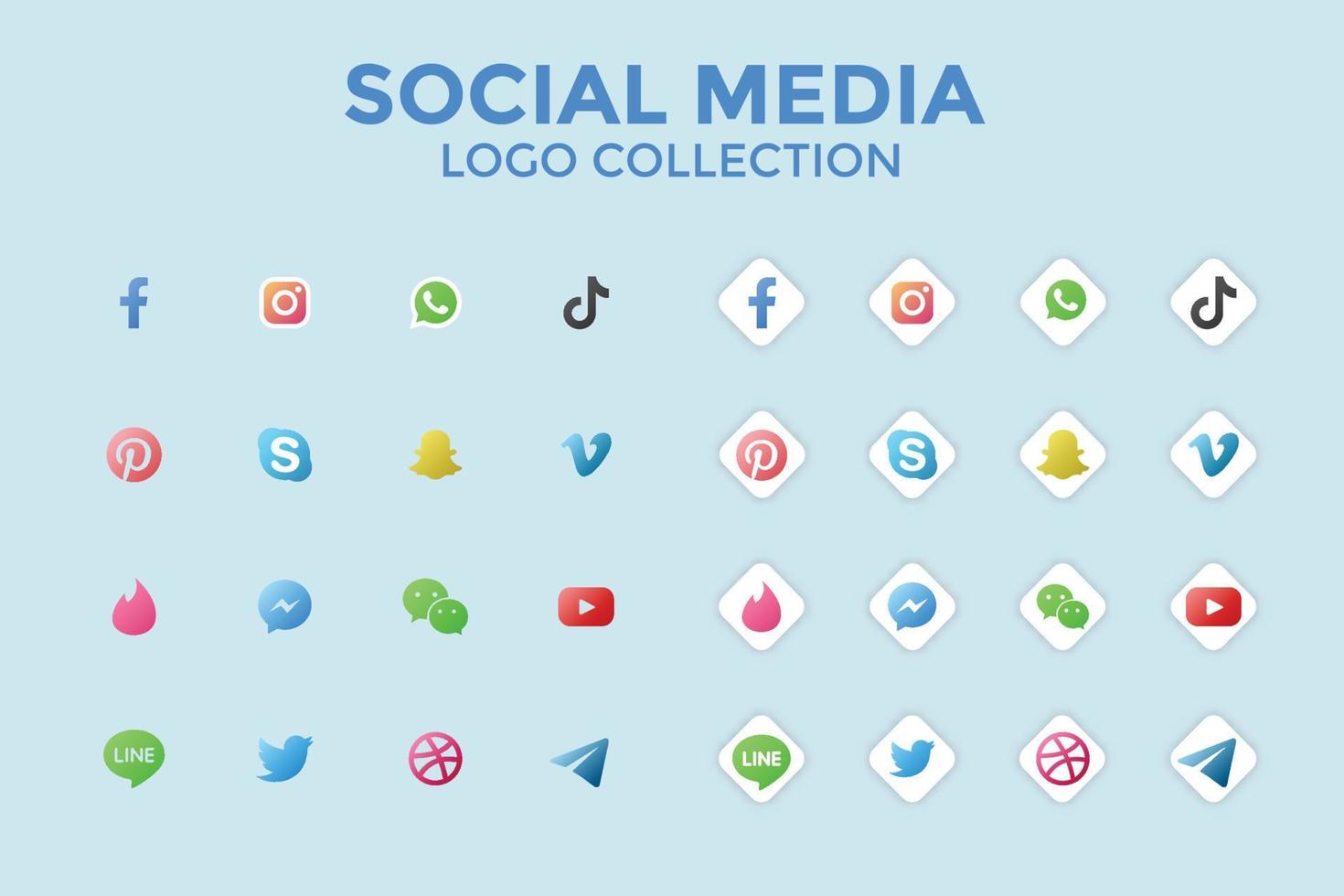 3d color social media icons modern icons set vector