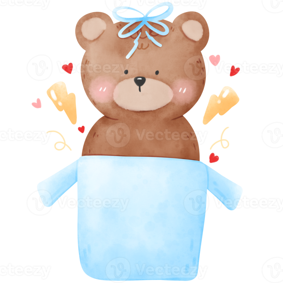 Bear in gift box watercolor png