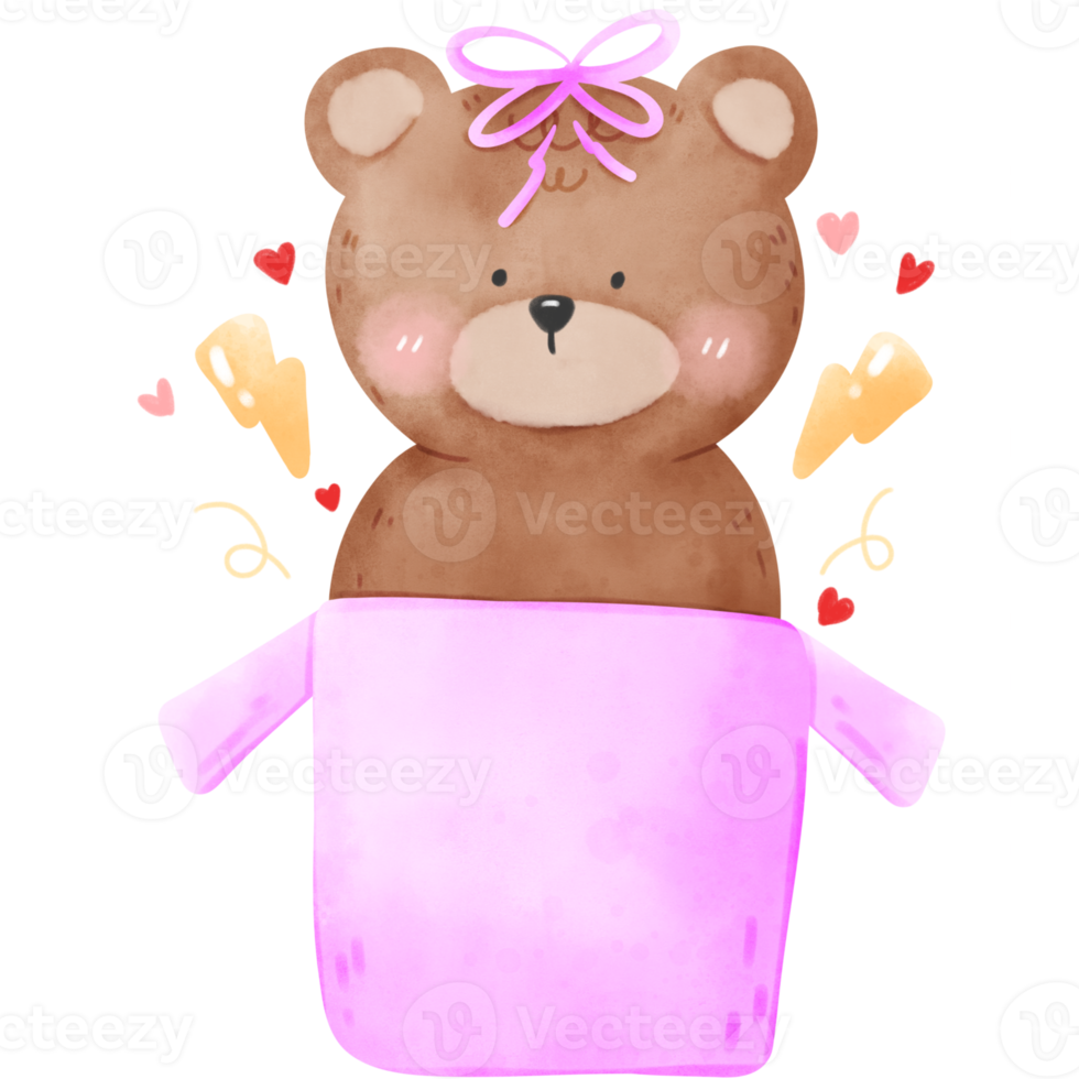 Bear in gift box watercolor png