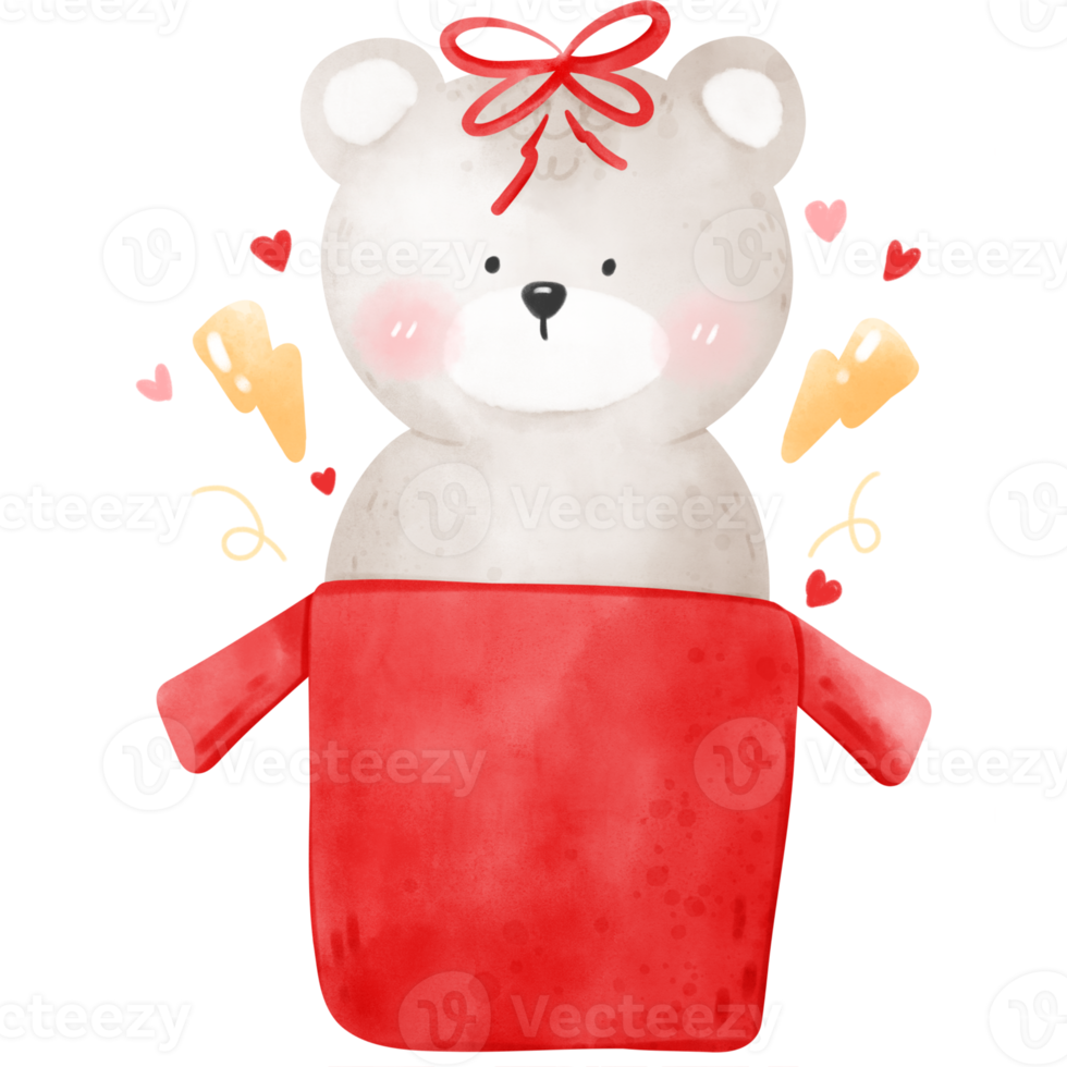 Bear in gift box watercolor png