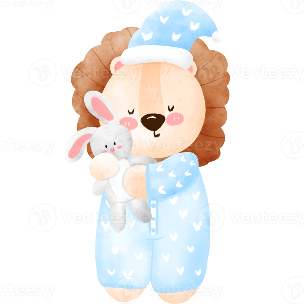 Sleepy lion with bunny png