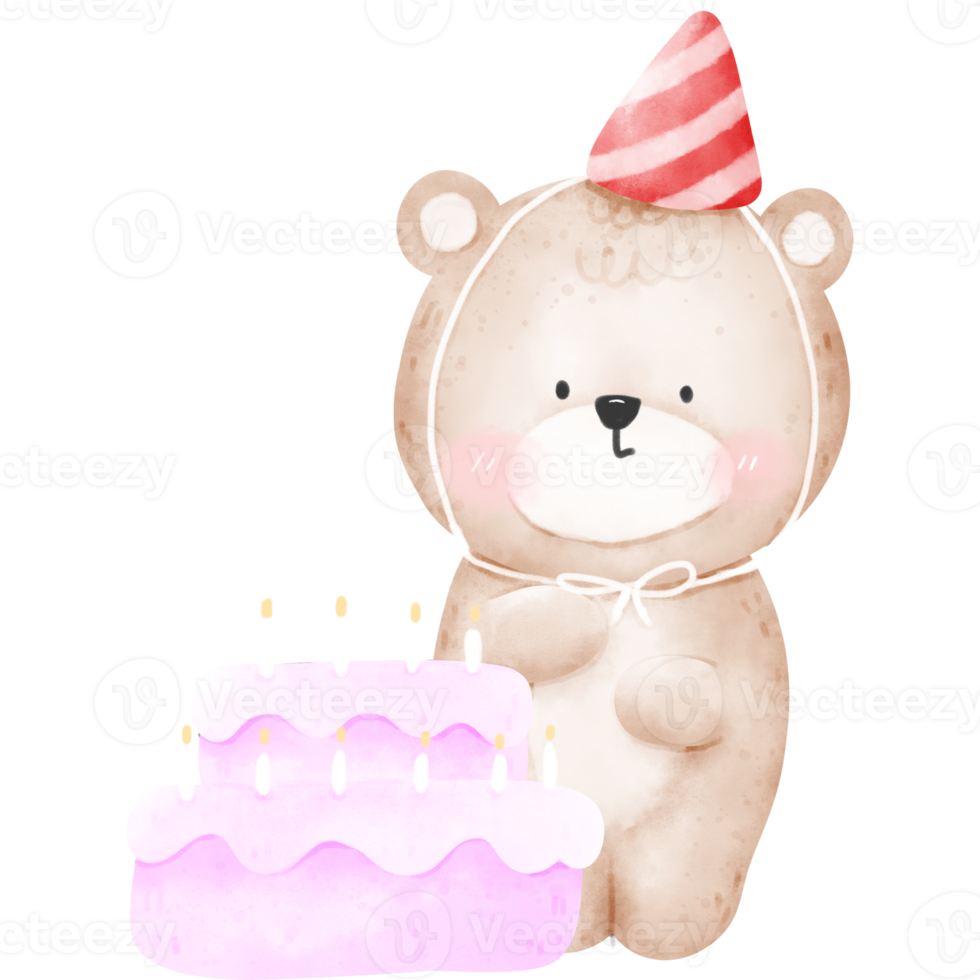 urso e bolo de aniversário png