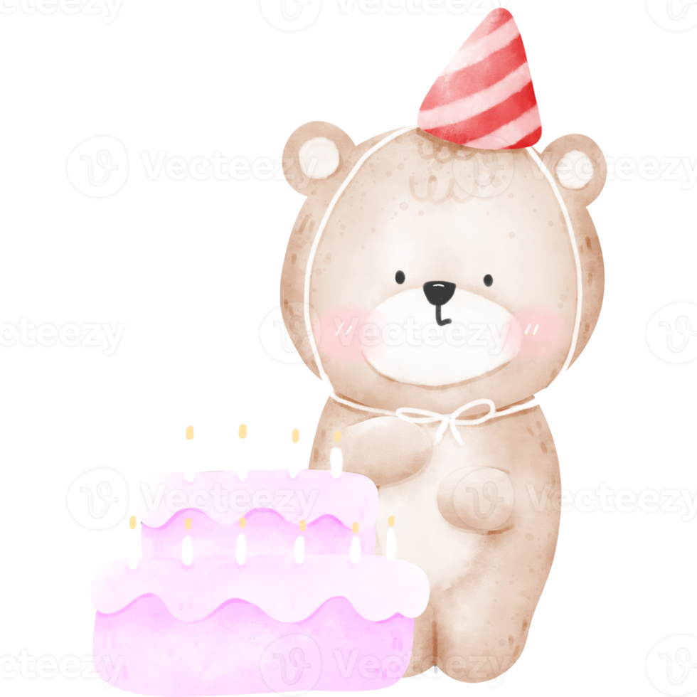 Bear and birthday cake png