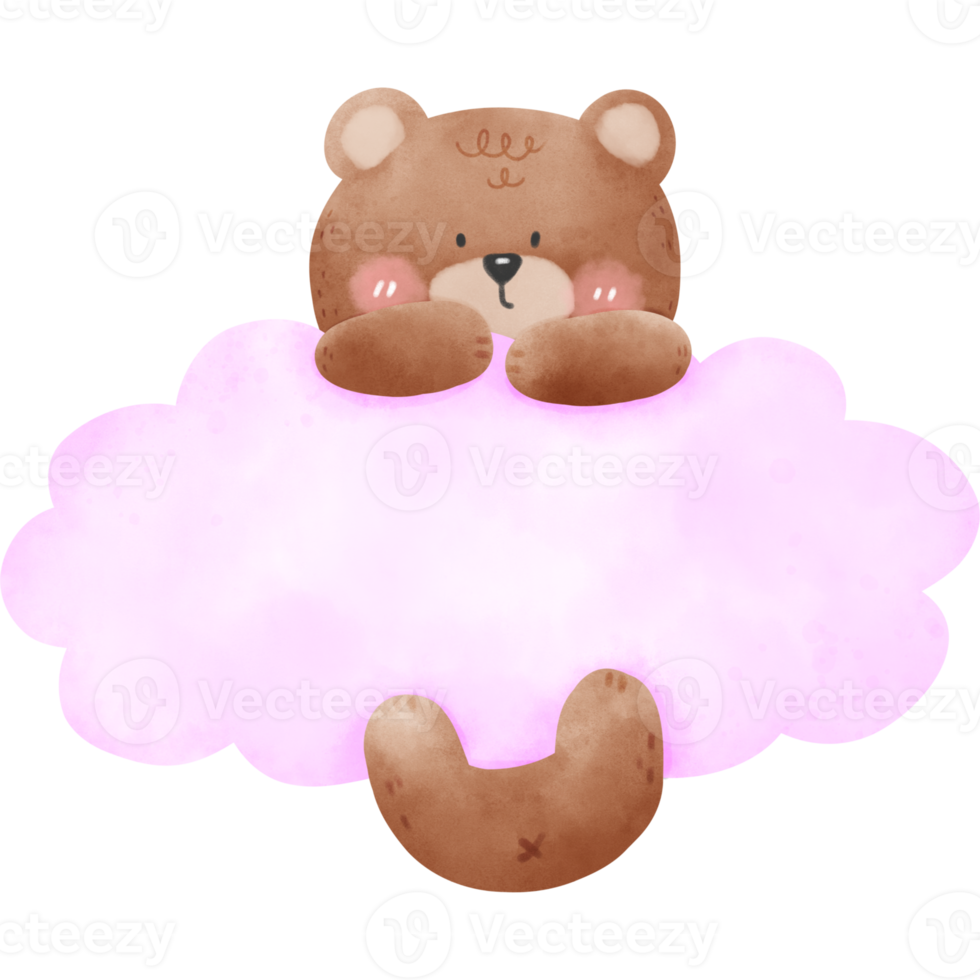 Bear and cloud in watercolor png