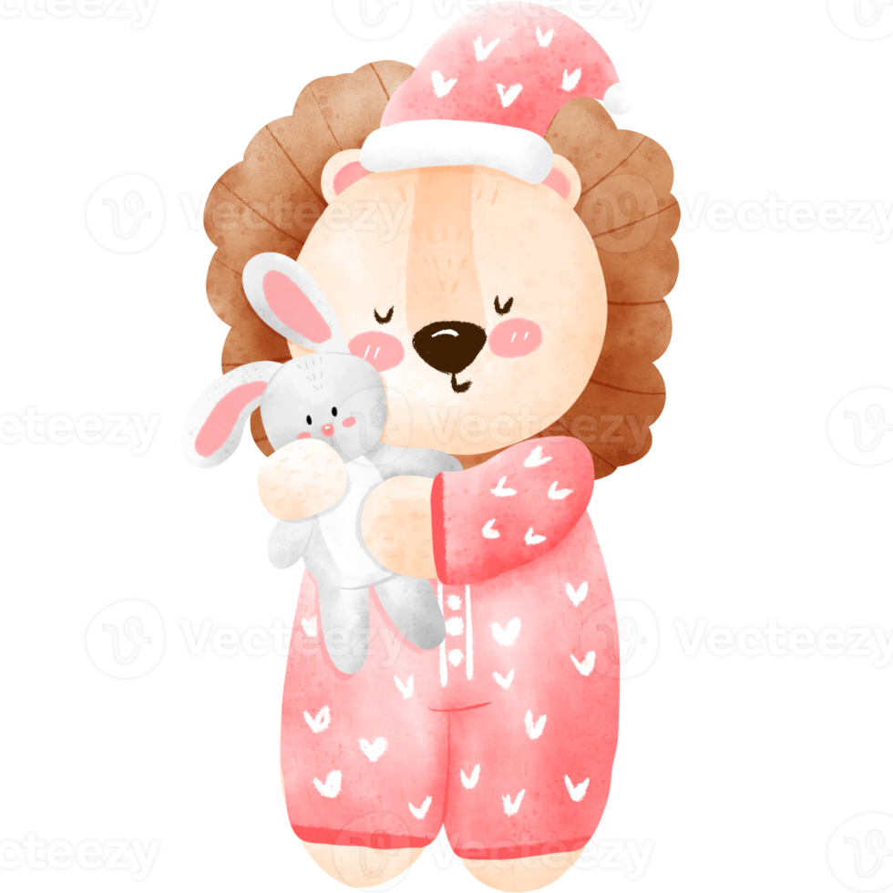 Sleepy lion with bunny png