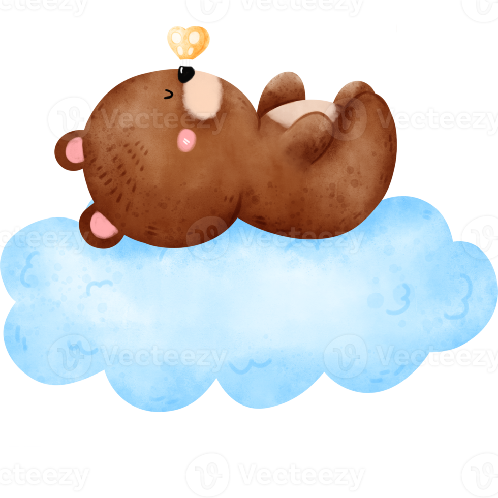 Bear sleeping on a cloud png