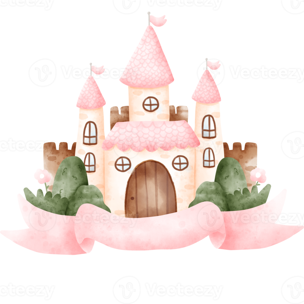 Castle and banner watercolor png