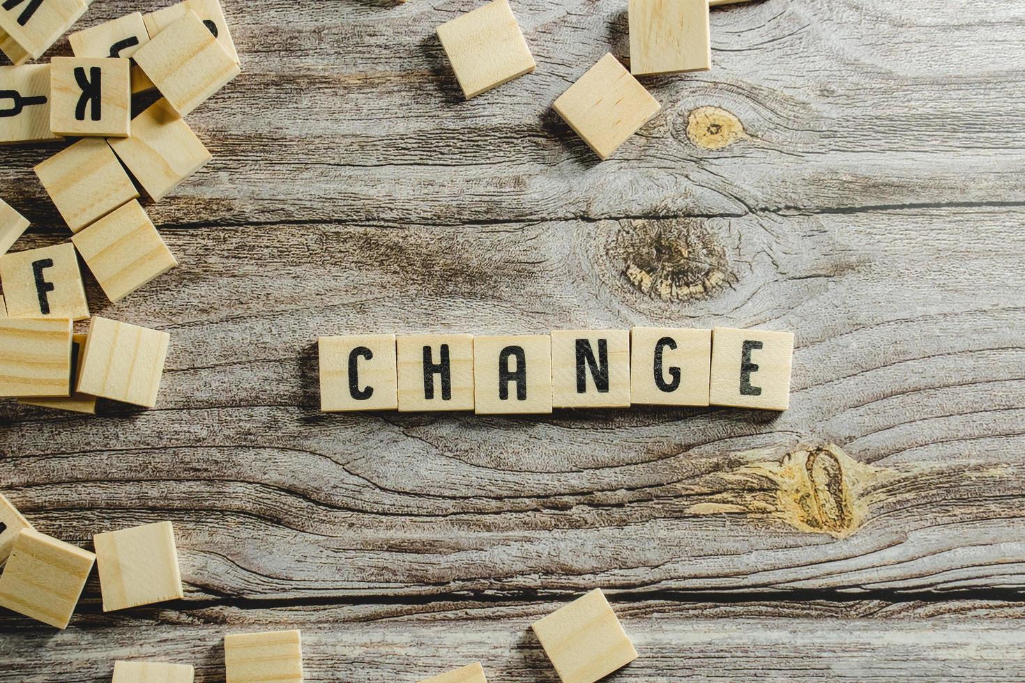 Change word cube on wood background ,English language learning concept photo