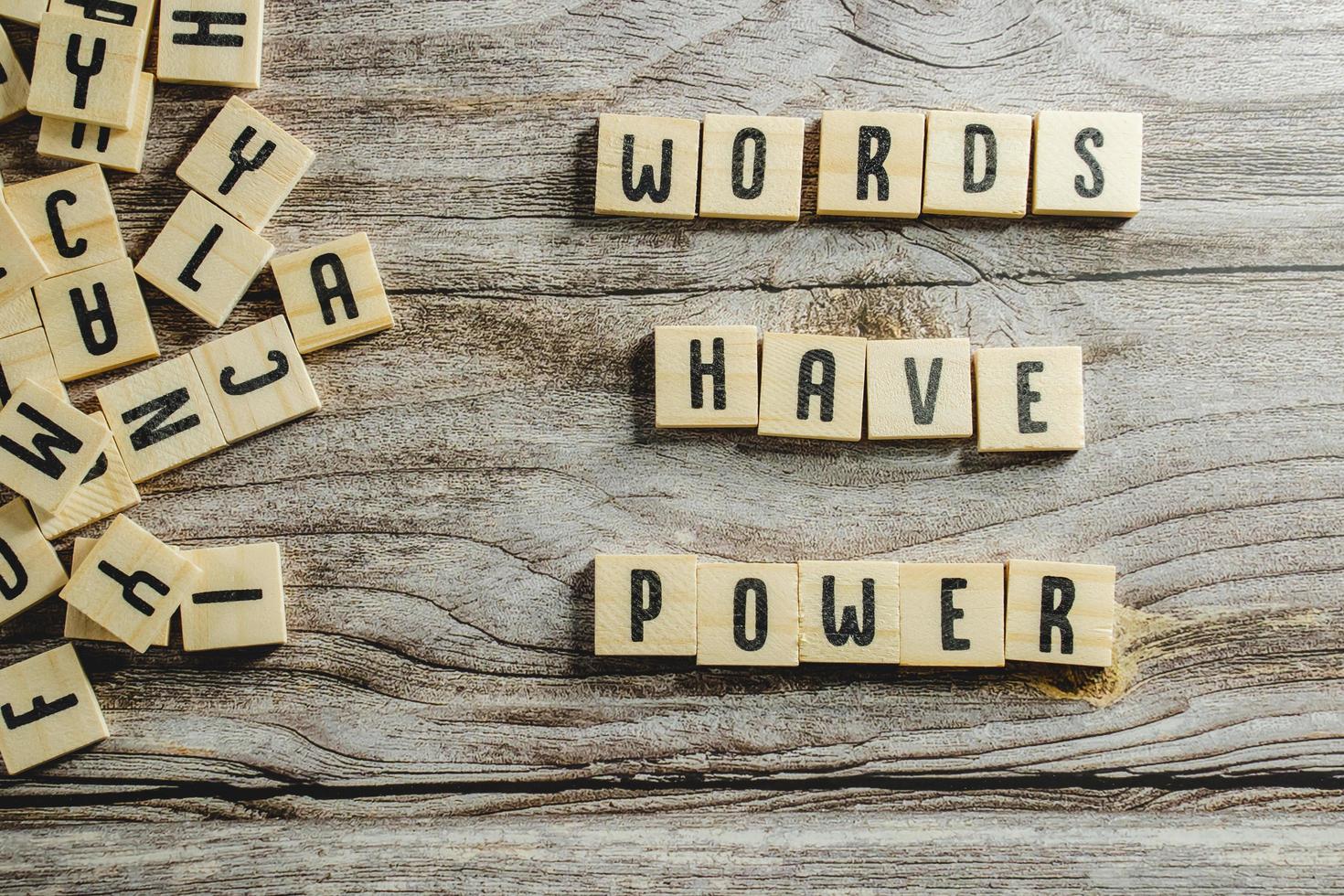 Words Have Power word cube on wood background ,English language learning concept photo