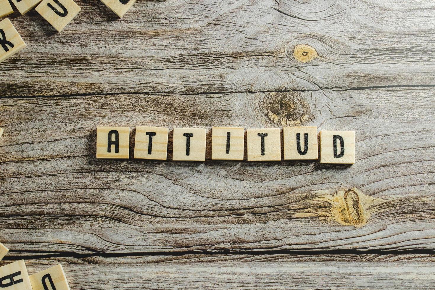 Attitude Word In Wooden Cube photo