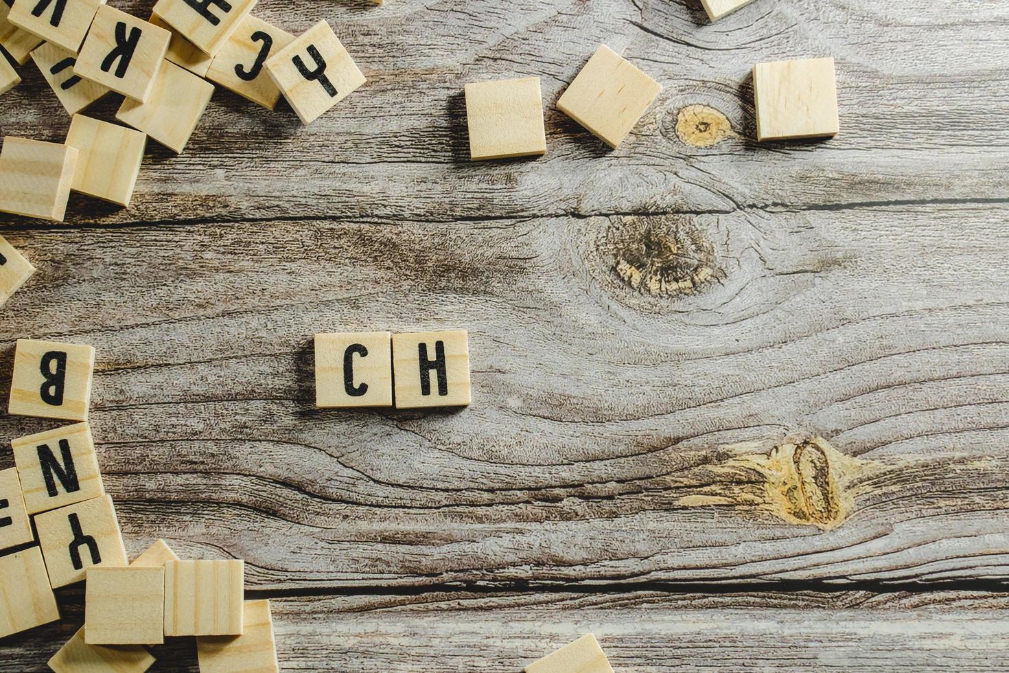 Change word cube on wood background ,English language learning concept photo