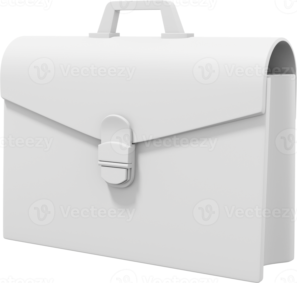 White Briefcase Side View. PNG icon on transparent background. Business portfolio. 3D rendering.