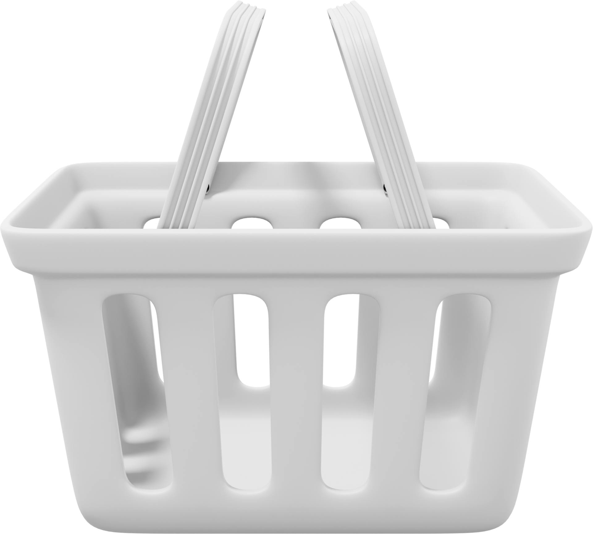 Plastic white shopping basket with handles. PNG icon on transparent