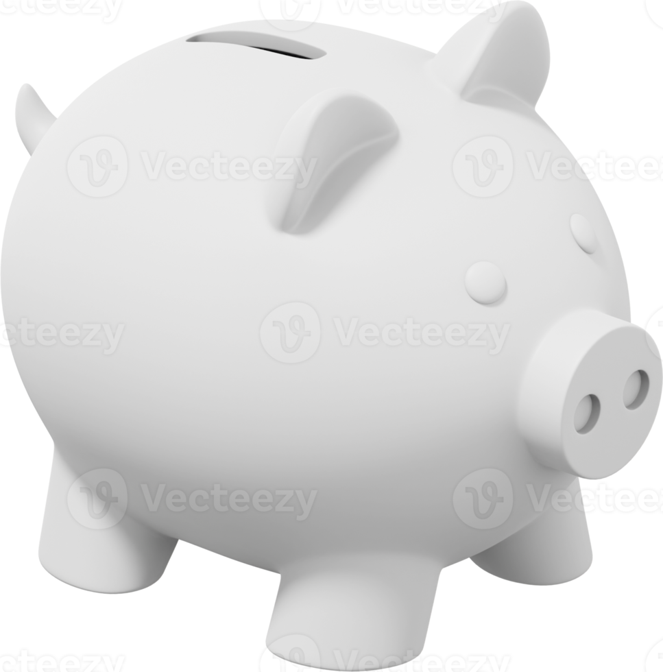 White piggy bank. PNG icon on transparent background. 3D rendering.