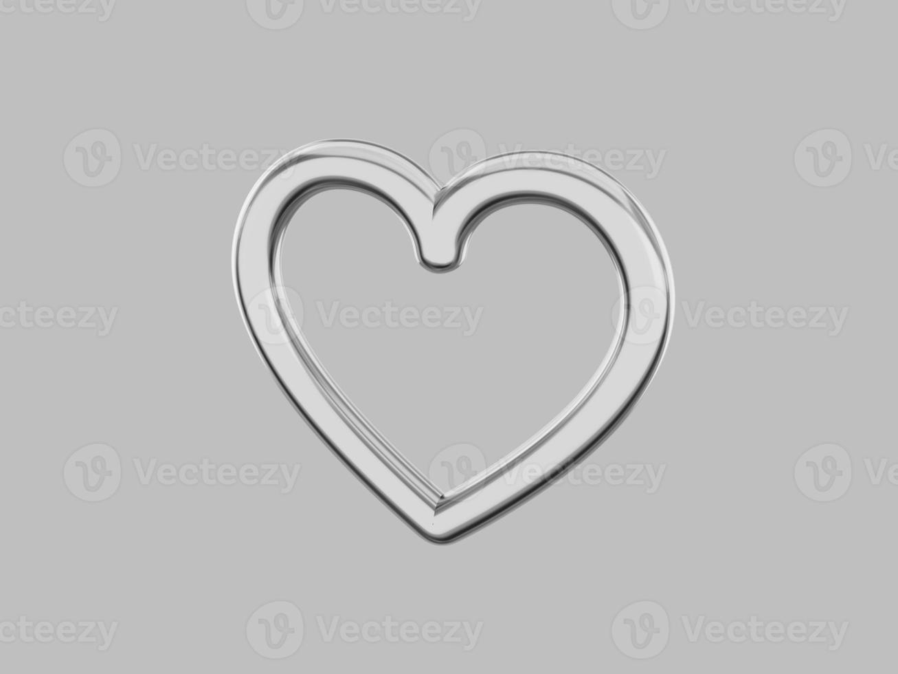 Toy metal heart. Symbol of love. Silver mono color. On a solid gray background. Right side view. 3d rendering. photo