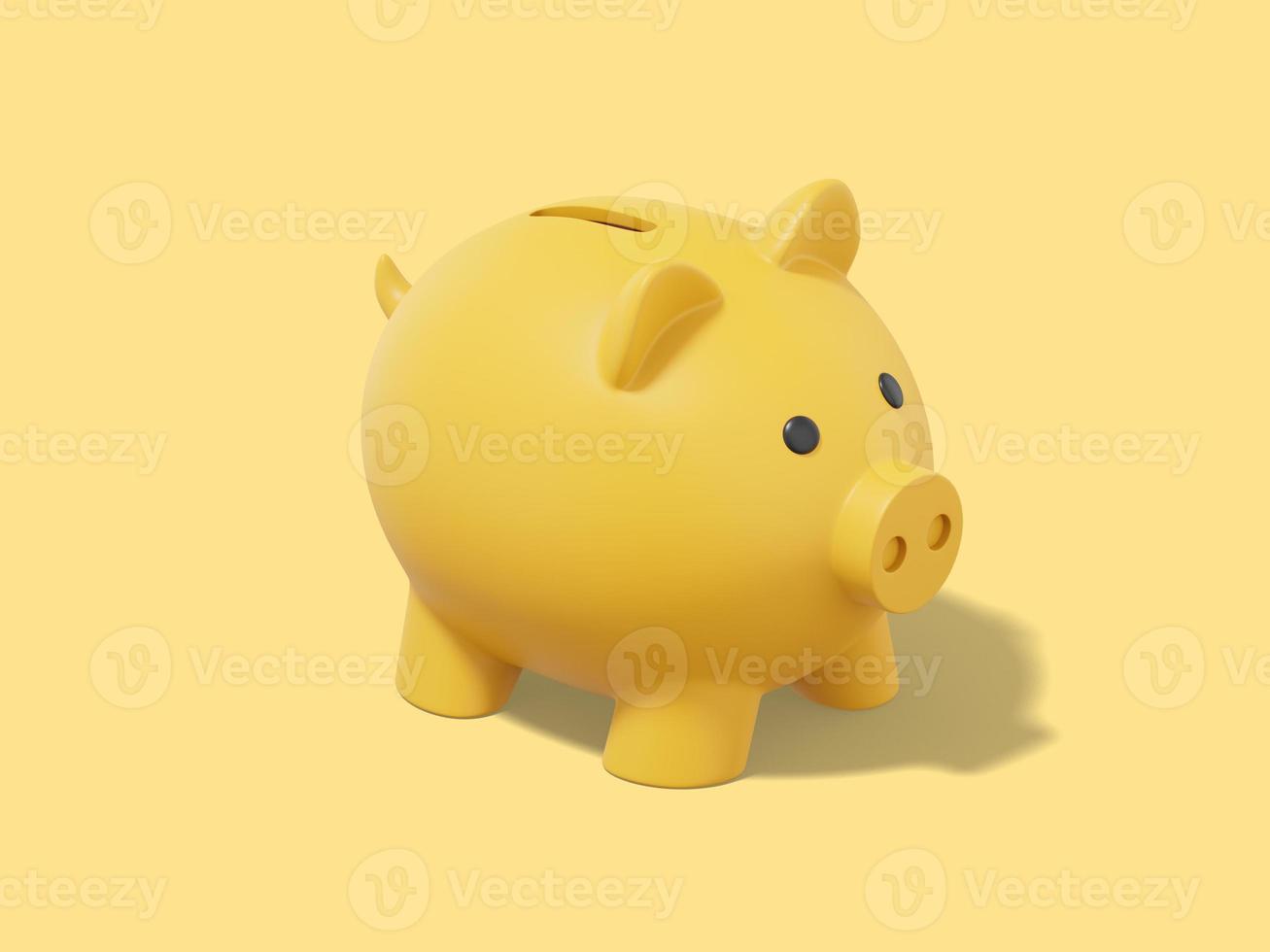 Yellow piggy bank on yellow background. Accumulation of savings icon. 3D rendering. photo