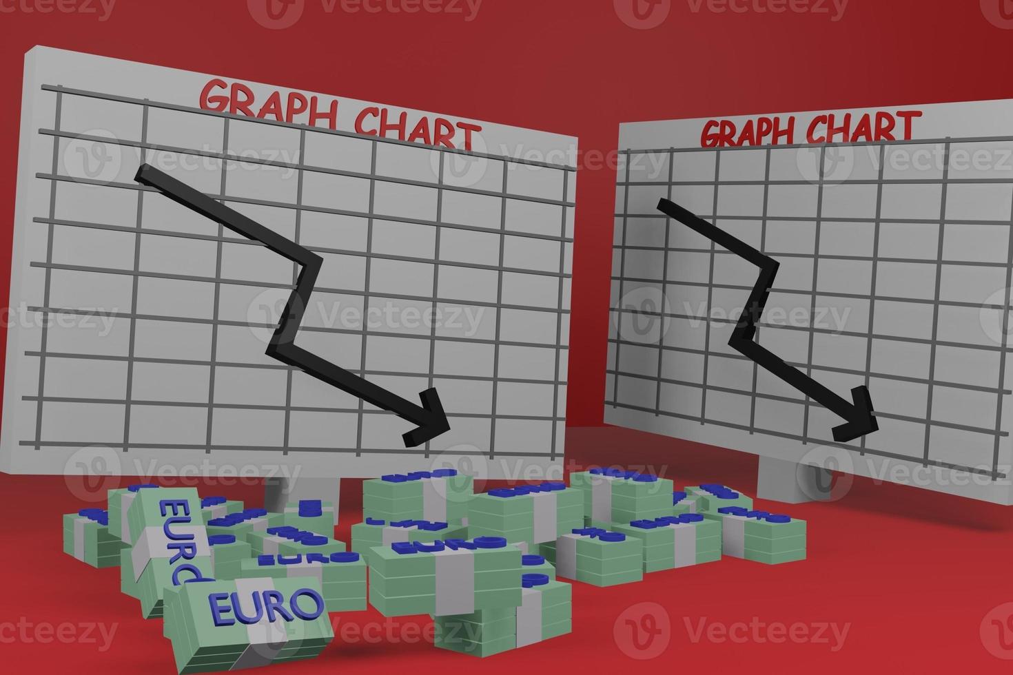 Euro crises falling, euro falling, 3d illustration, modern color, minimalist design. photo