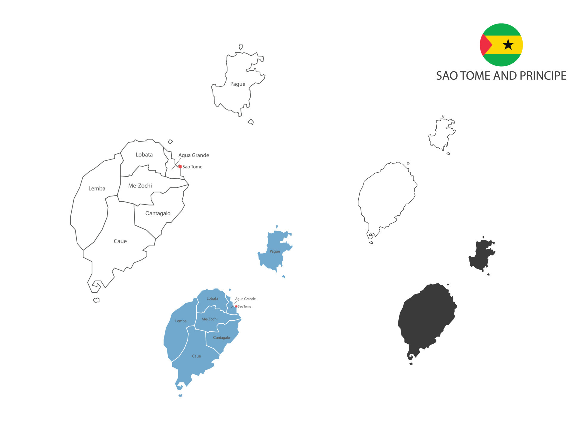 4 style of Sao Tome and Principe map vector illustration have all