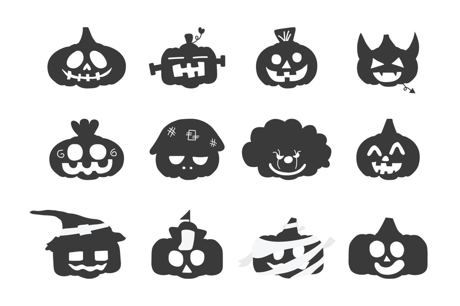 conjunto de icono negro de calabaza de Halloween aislado en el fondo blanco. vector