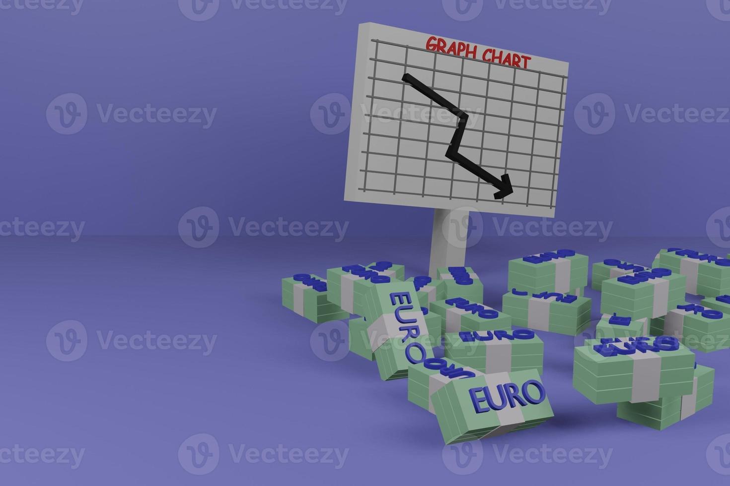 Euro crises falling, euro falling, 3d illustration, modern color, minimalist design. photo