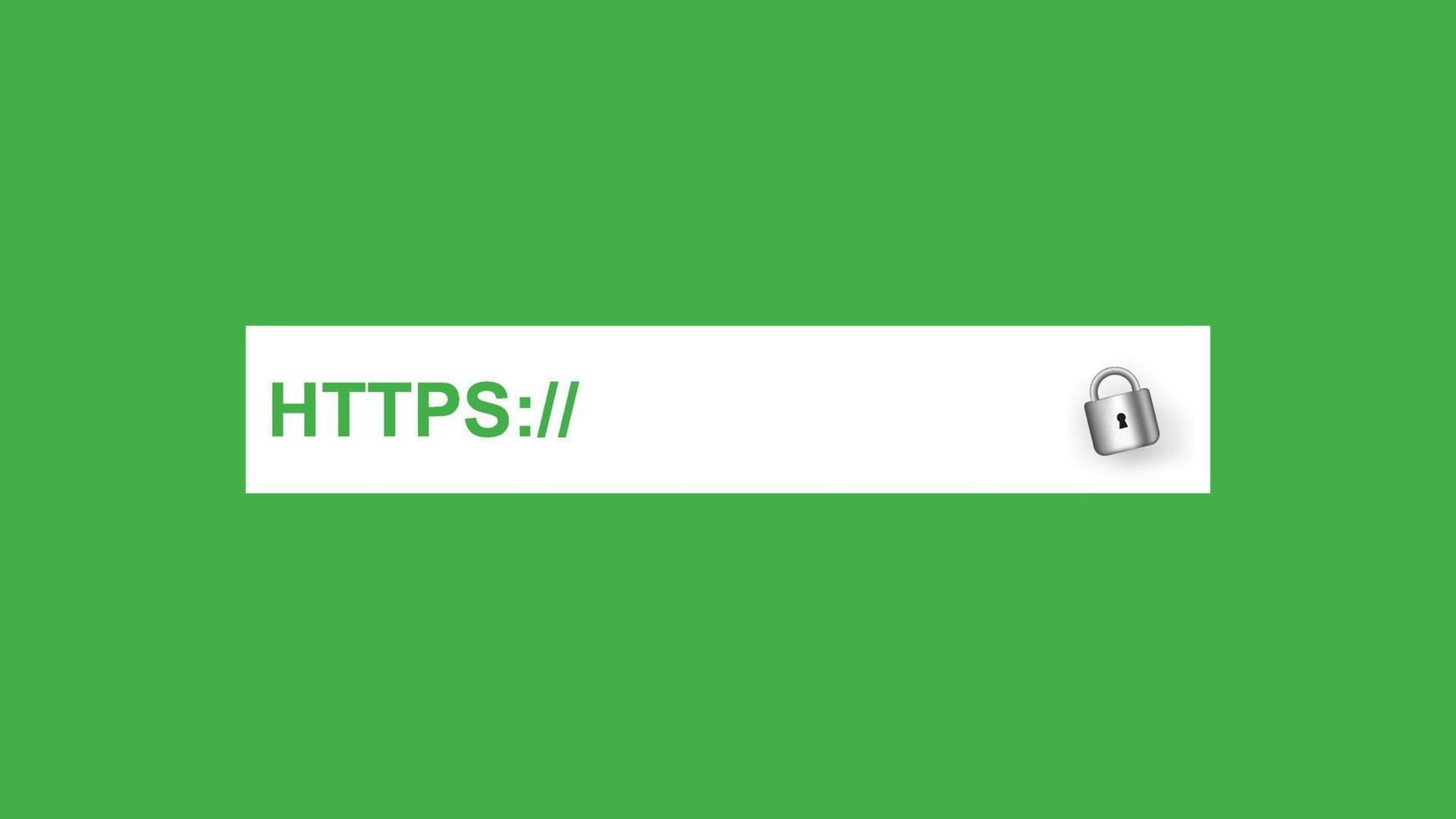 Secured https. Secure connection protocol with web certificate green letters on white panel stripe corporate information privacy line consulting blocking unwanted vector information.