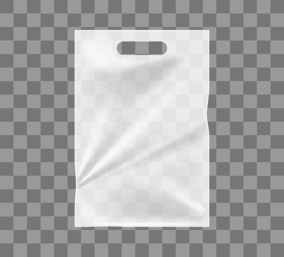 White polythene package isolated mockup. Empty ransparent bags for food and garbage plastic containers for easy carrying of vector items.