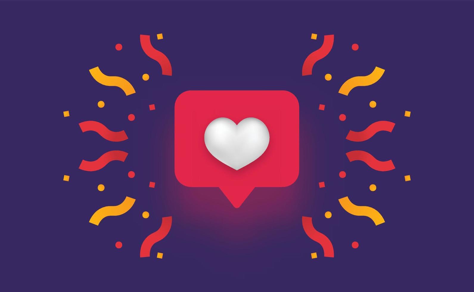 Like 3d social network. Red fireworks with yellow serpentine white heart modern smm online communication in applications and web communities approval of user comments with vector point of view.