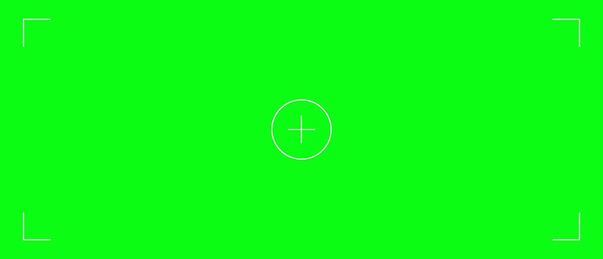 Green screen movie template. Film chromakey with an aim in center and corners of frame special effect overlaying computer graphics on real shots,modern style filming vector movie.