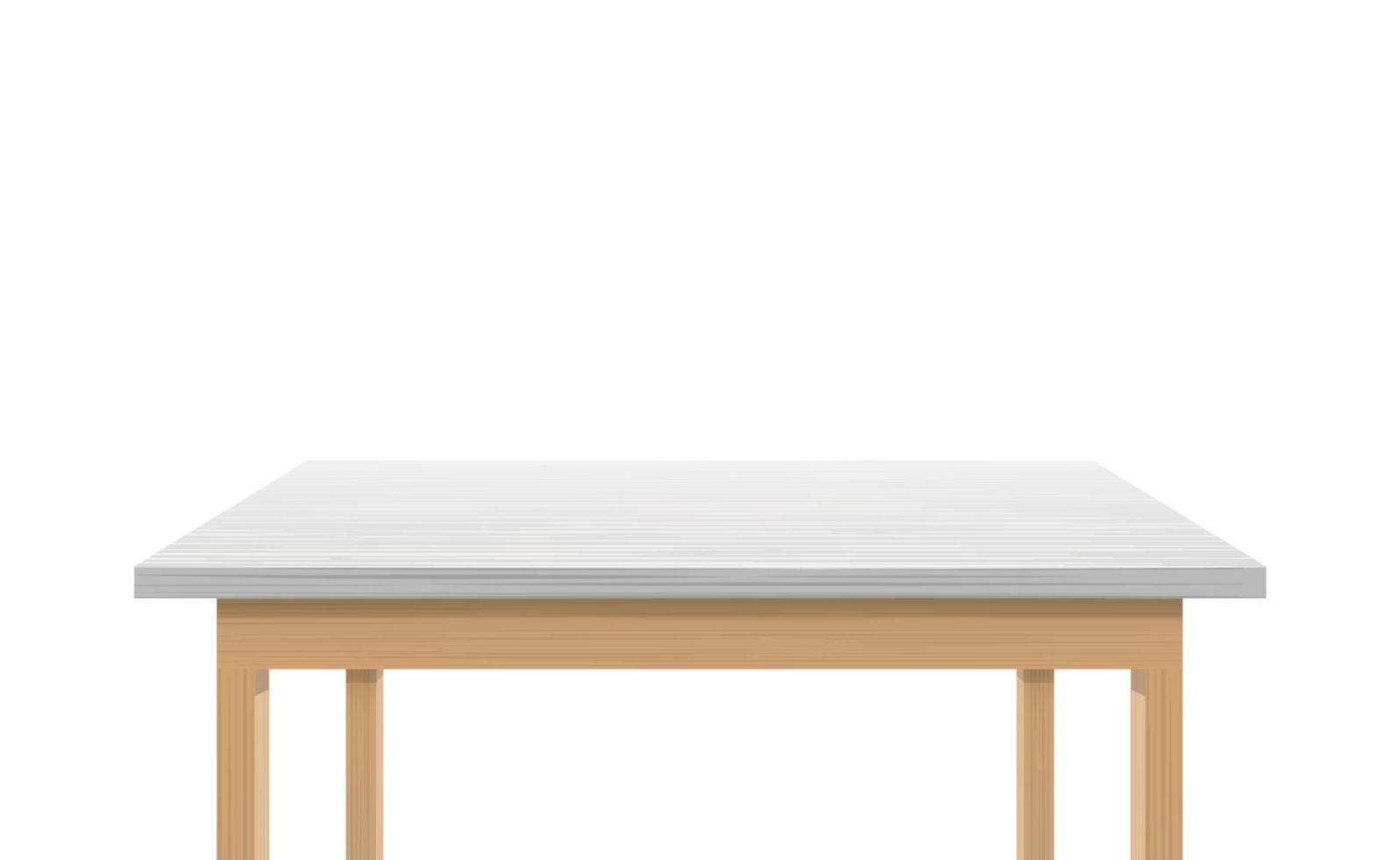 mesa de madera con superficie blanca de cerca. mesa de escritura contemporánea con una elegante decoración de plástico y una moderna decoración vectorial clásica. vector