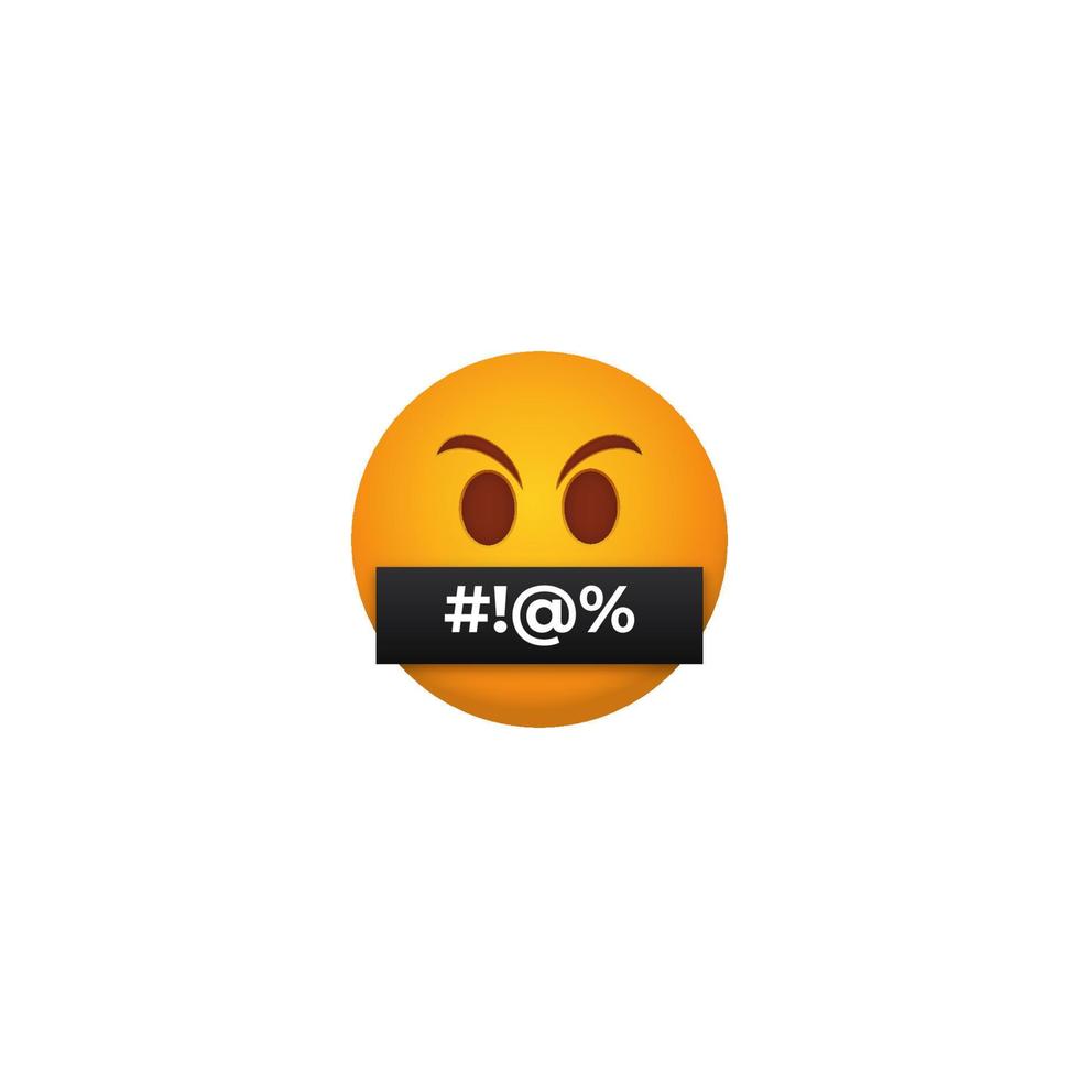 Censored angry emoticon. Yellow persons with their mouths closed with black tape bad message closed other users inaccurate speech violating rules social networks rudeness and vector insults.