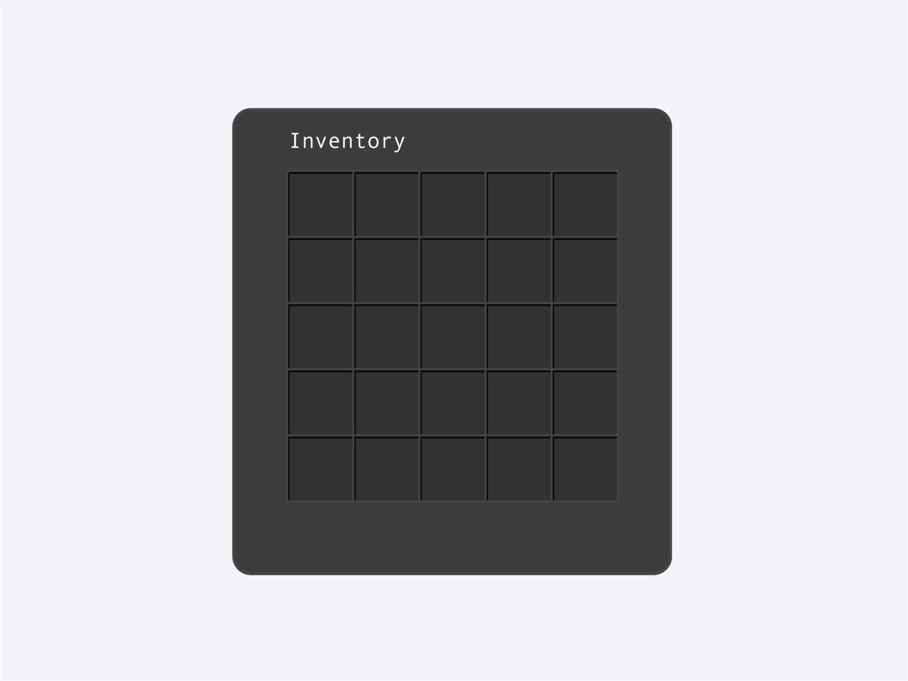 Frame with cells inventory for mobile games template. User interface of RPG application for storing things and vector resources.