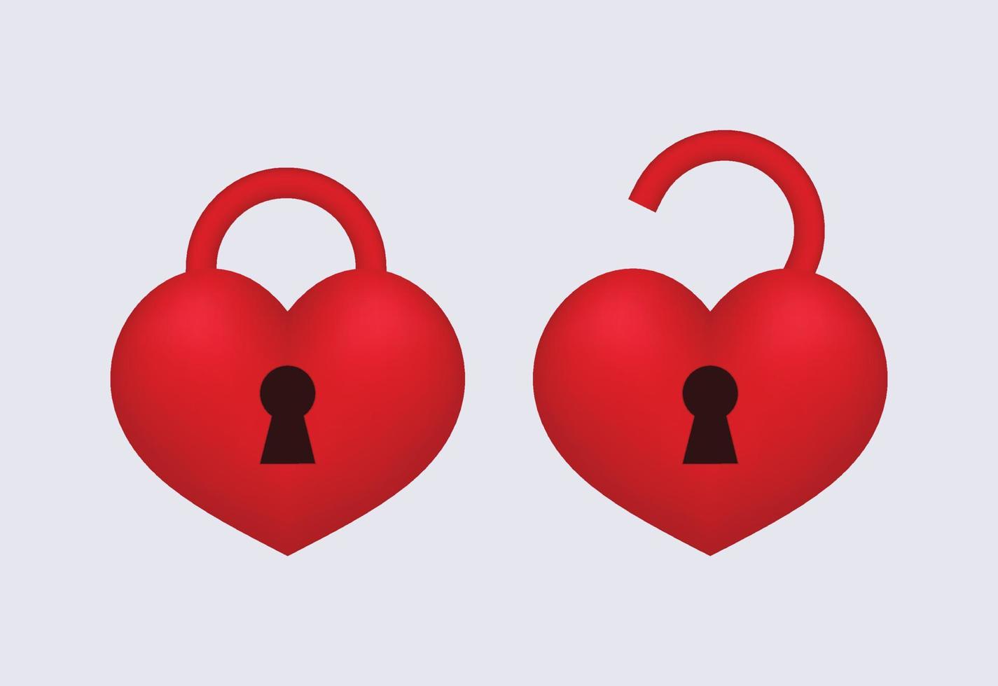 Love lock open and locked. Sign of red romantic security and privacy access to heart affairs holiday decoration for lovers with simple secrets unlock passion and vector emotions.