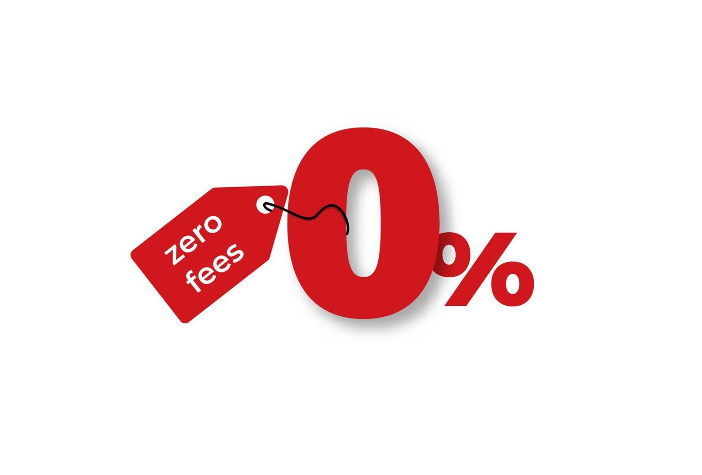Zero percent fees clipart. Red marketing symbol with attached label and giveaway with special business offer and no credit vector duty.