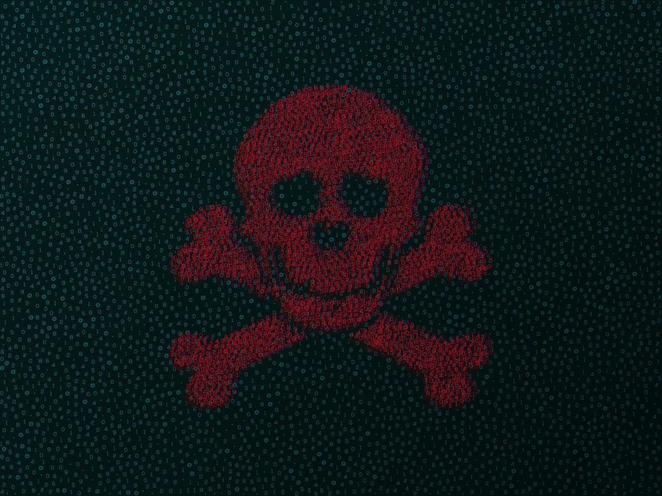 código de error de virus. fondo de cráneo de tibias cruzadas abstractas rojas de código verde amenaza de falla de piratería en el sistema de control error repentino en la aplicación peligro web computadora de vector de trabajo.