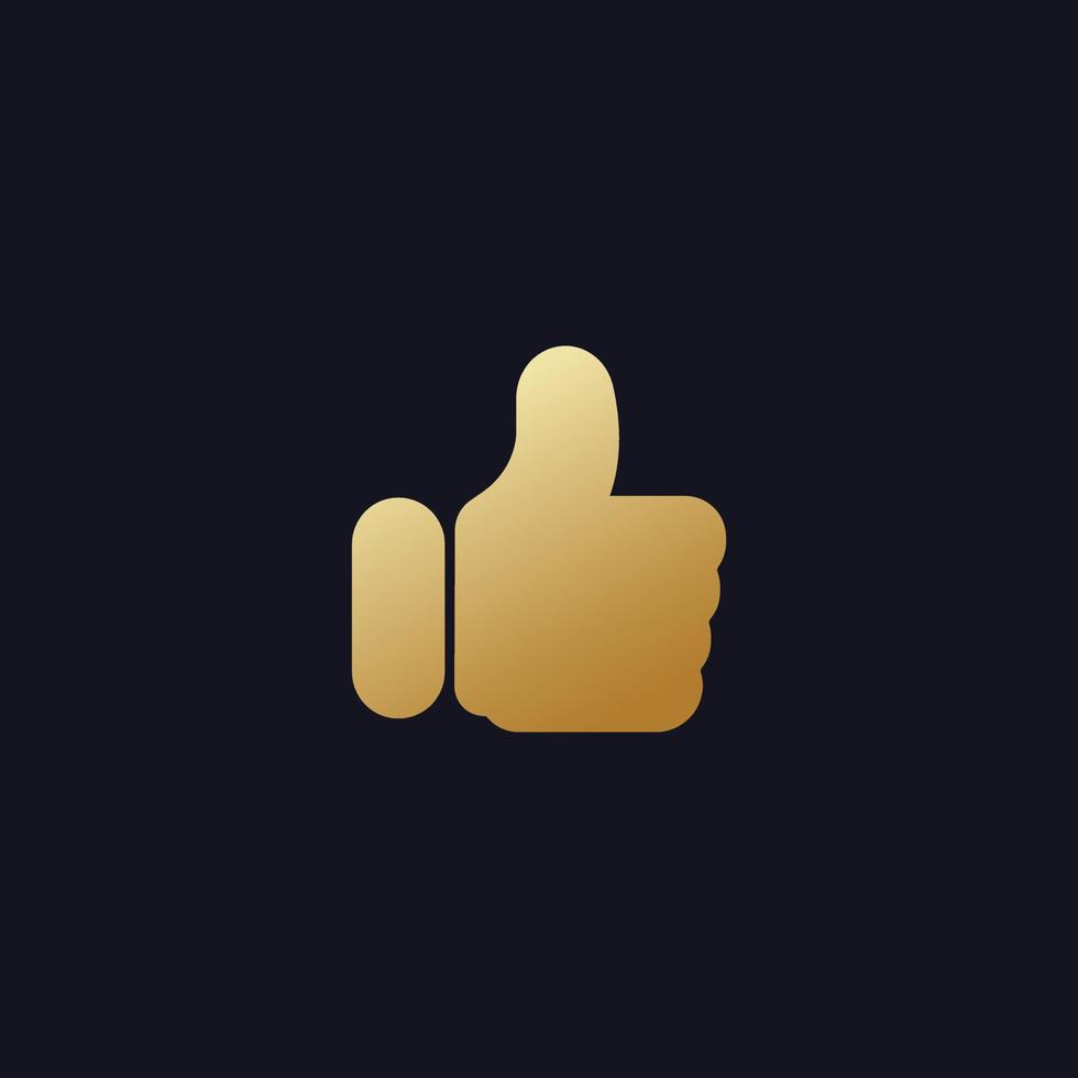 Golden thumb up. Yellow like approval in social networks marketing vote with successful comments super information with mandatory vector mailing online users gesture good excellent.