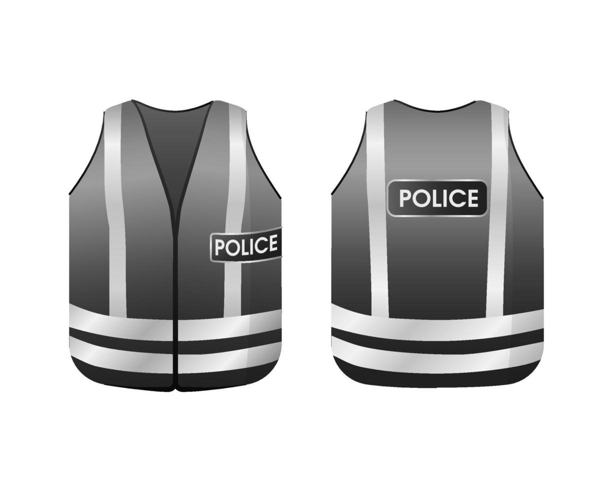 Police reflective vest. Gray uniform with white stripes for good visibility at night and comfortable working vector process