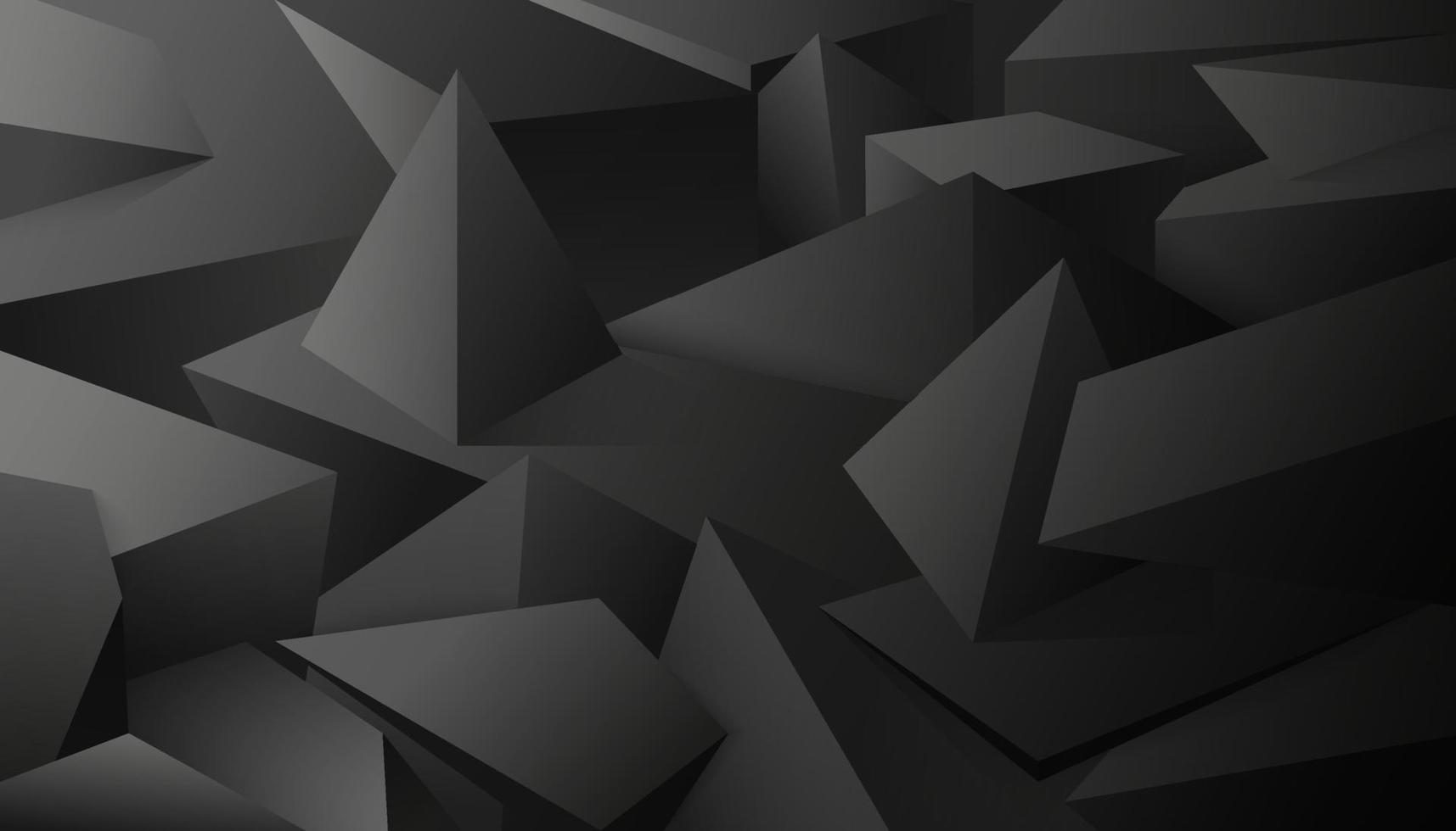 Black geometric dices background. Pyramidal triangle fractals in dark futuristic landscape vector