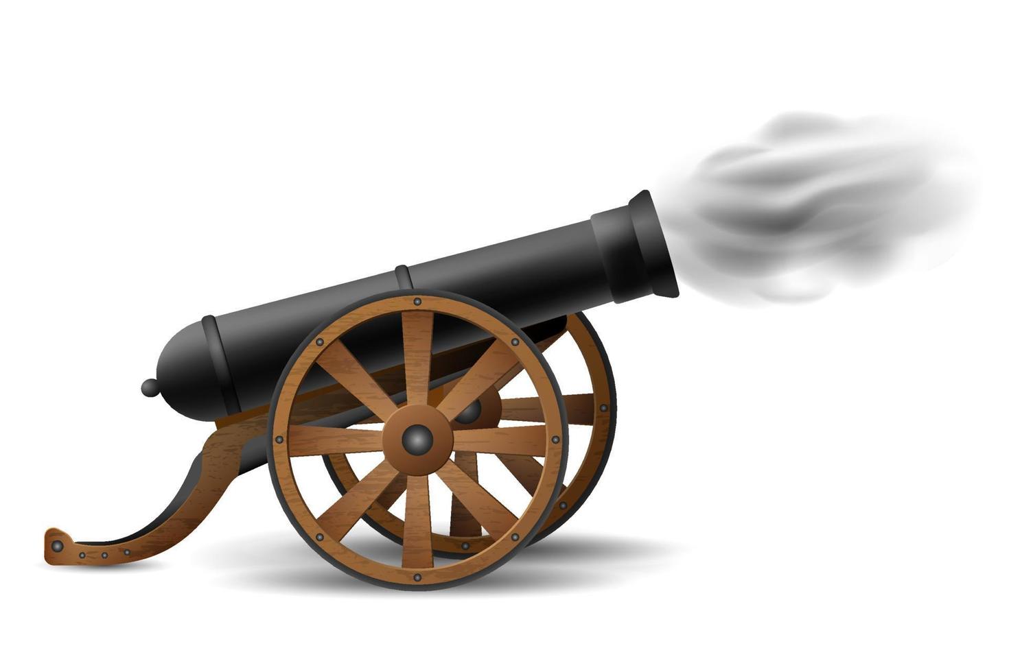 Shooting medieval cannon on wheels vector